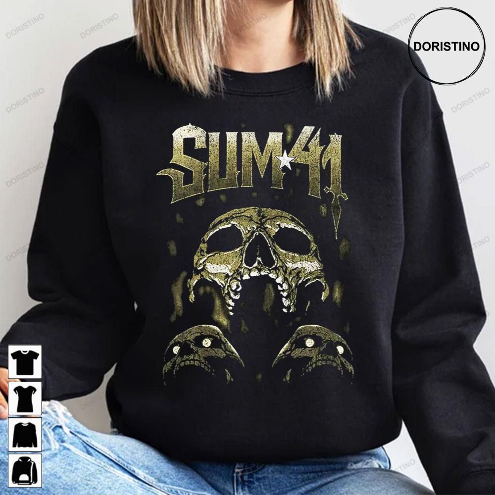 Sum 41 Skull Pattern Band T-Shirt, Men's Size Medium cotton black type Vintage Second Hand